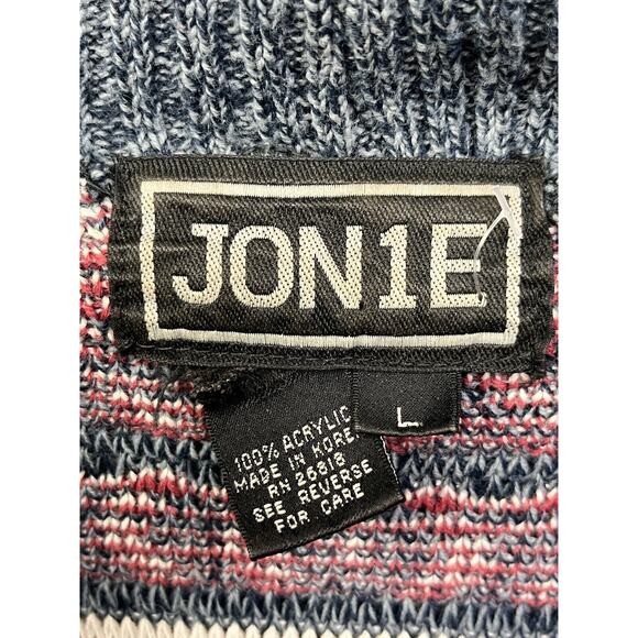 Jon1E Cowl neck cardigan sweater Mens Large Button front Gray Red Vintage - Picture 4 of 6